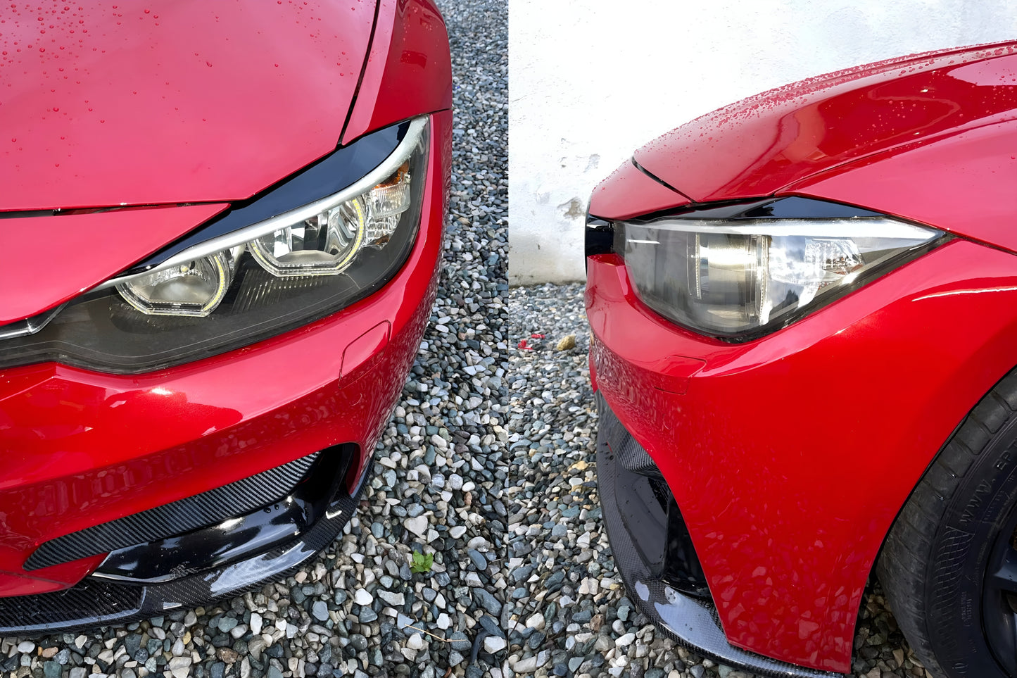 Висококачествени вежди за фарове на BMW 3 серия F30 и F31 (2011 - 2019) - отпред и отстрани